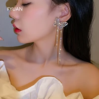 fyuan long tassel rhinestone drop earrings for women hollow butterfly crystal dangle earrings weddings jewelry accessories