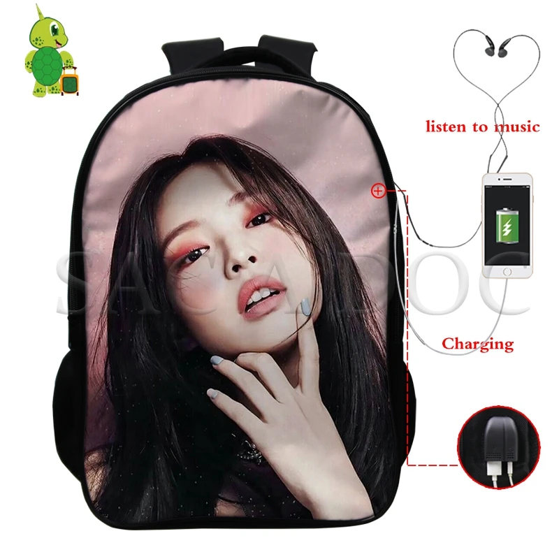 Рюкзак Mochila Kpop, черный, розовый, USB зарядка, рюкзак Kill This Love Rose/Lisa, женский, мужской, многофункциональный, школьный рюкзак, дорожные сумки - Цвет: 16