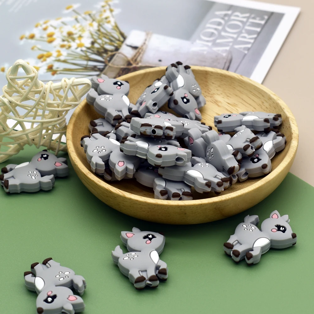 Cuentas de silicona para mordedor de beb&eacute;, colgante para chupete de Animal roedor, sin BPA, cuentas de dentici&oacute;n, masticables, productos para reci&eacute;n nacidos, 5 uds.-0
