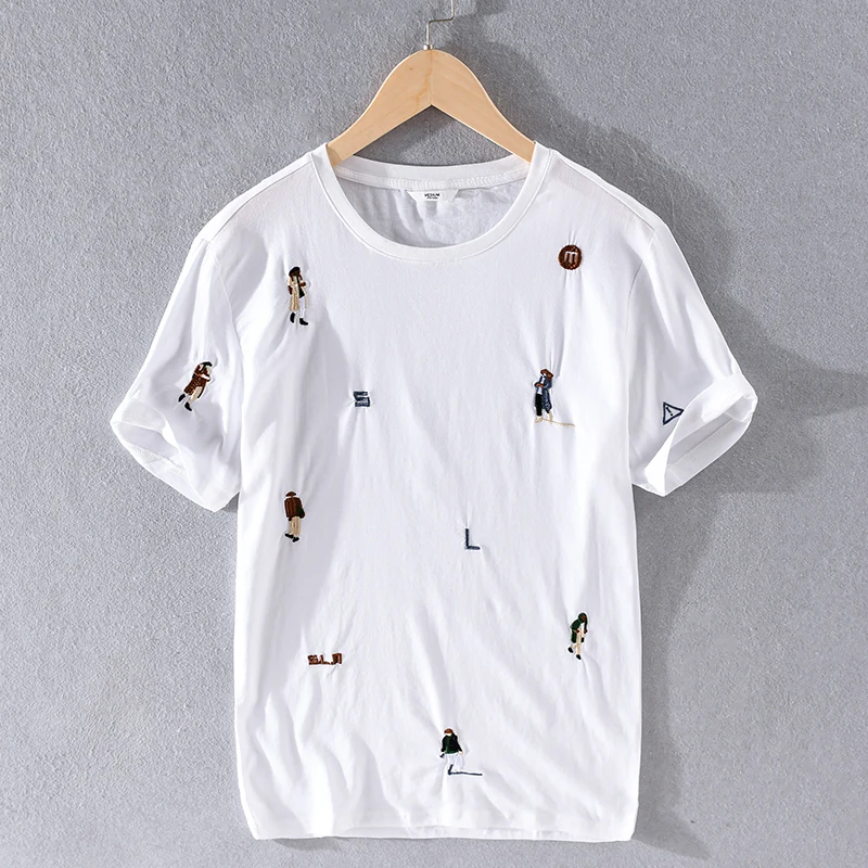 Мужская футболка с вышивкой коротким рукавом круглым вырезом | одежда