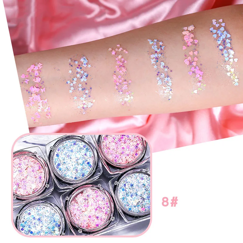 6 цветов/набор блестящие тени для век пудра гель блестки жемчужная мигающие