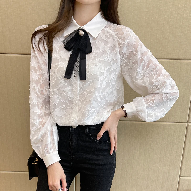 

Chikichi 2021 весна и осень Новый темпераментный свободный белый шифоновый женский топ с бантом корейская модная рубашка для женщин Прямая поста...