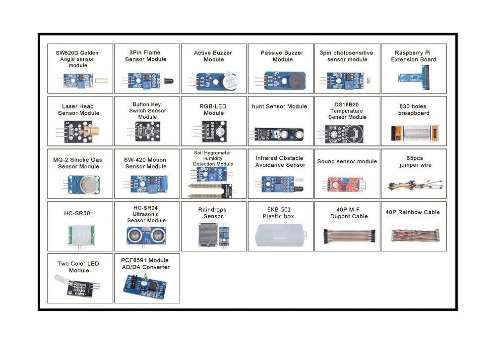 Комплект датчиков 24 в 1 для Arduino UNO R3 Raspberry Pi 2 3 4 с GPIO Board HC-SR04 501 звуковой датчик
