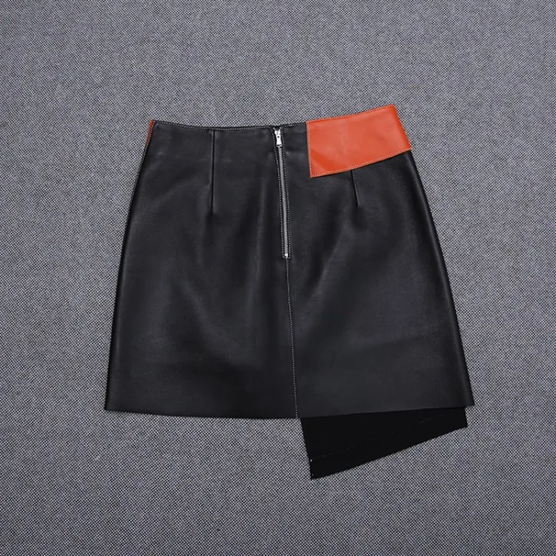 

Real Sheepskin Women New Skirt Panelled Design irregular A Line Woman Skirt Autumn High Waist Sexy Ladies Genuine Leather Skirts
