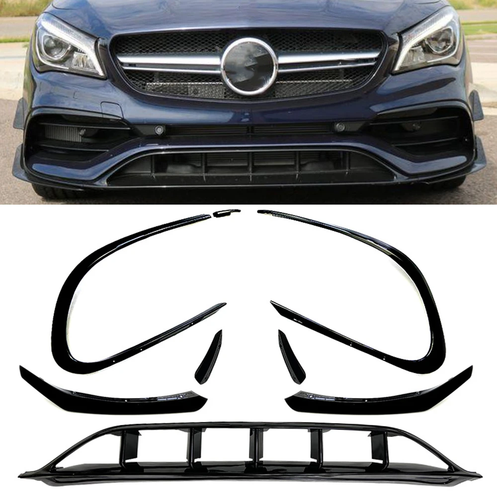 Front Bumper Lip Splitter Trim For Mercedes Benz CLA C117 CLA200/220 2016-2019 Gloss Black Spoiler Air Vent Hood Grille Body Kit