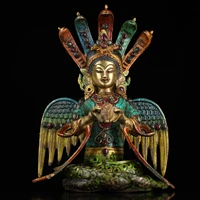 10chinese folk collection old bronze outline in gold mosaic gem nagarjuna 5 headed cobra back light sitting buddha ornaments