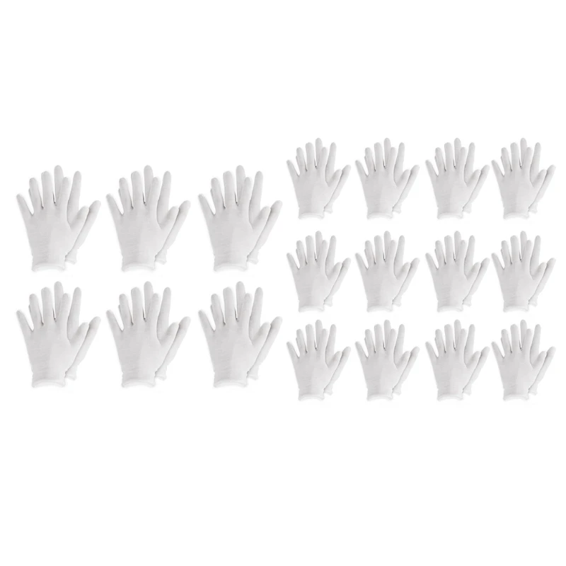 

6/12 Pairs Women Men White Cotton Full Finger Gloves for Dry Hands Eczema Serving Handling Art Working Jewelry Coin Inspection S