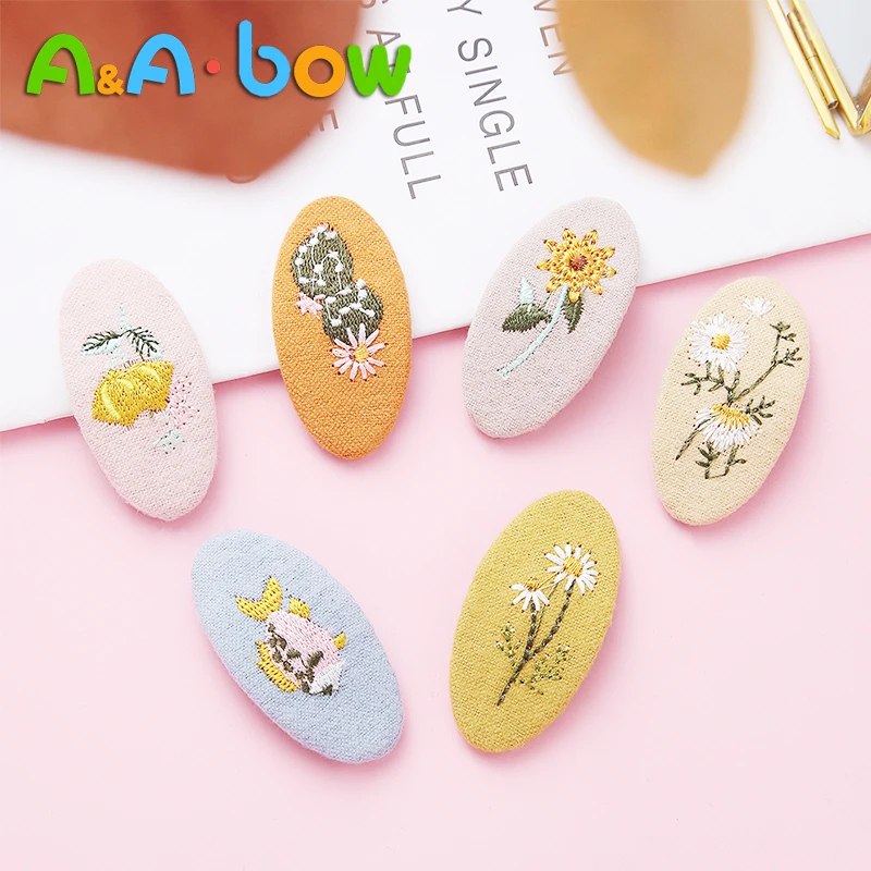 

6pcs/lot Girls Hair Clips Lovely Oval Floral Embroidery Barrettes Kids Headwear Baby BB Clips Children Hair Accessories Gift