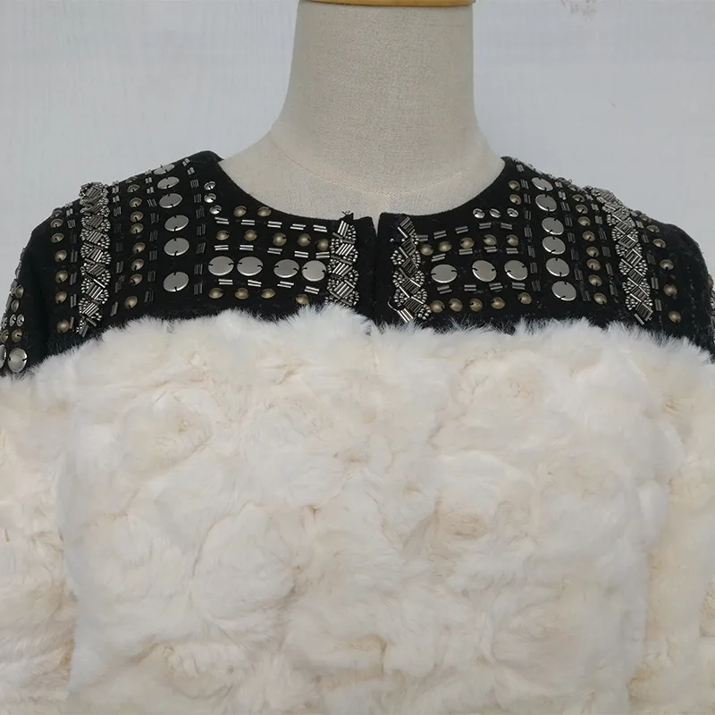 Fleece Rivet Coat For Women Faux Fur Patchwork Long Sleeve Thick Cardigan Female Winter Harajuku New Clothing