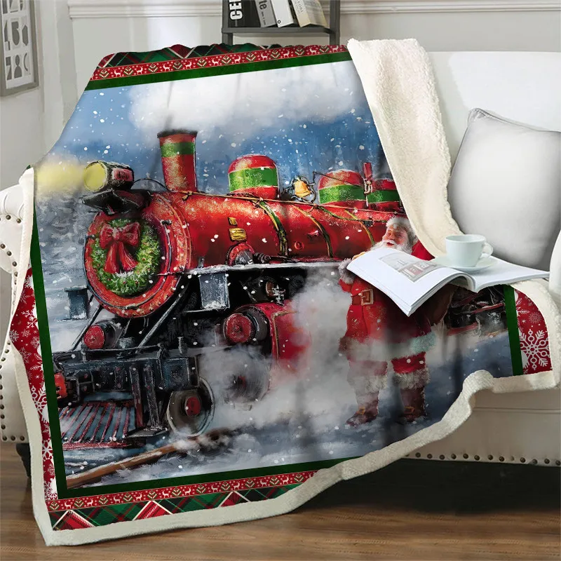 

Red Train 3D Thick Throw Blankets for Chair Travelling Camping Kids Quilts Couch Cover Christmas Bedding Sofa Sherpa Nap Blanket