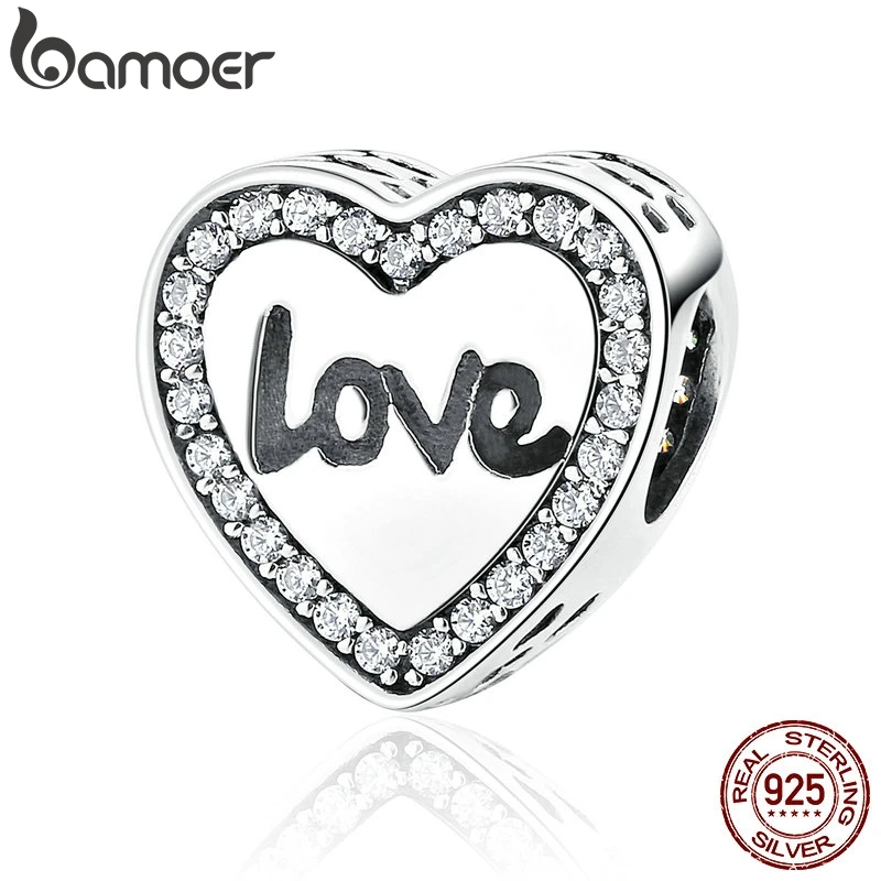 BAMOER, 4 стиля, 925 пробы, серебро, любовь, сердце, жизнь, Круглый алфавит, амулеты, подходящие Браслеты и ожерелья для женщин, модное ювелирное изделие SCC089