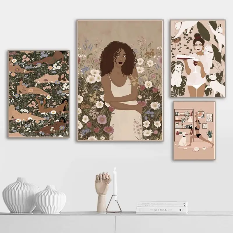 

African Woman Illustration Boho Wall Art Girl Canvas Painting Nordic Posters And Prints Wall Pictures Home Decor For Living Room