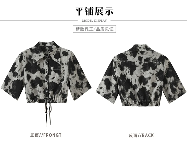 

Summer 2021 Women's Clothing Vintage Chic Blouse Dark Style Streetwear Female Fashion Women's Shirt Drawstring Tunic Top Print