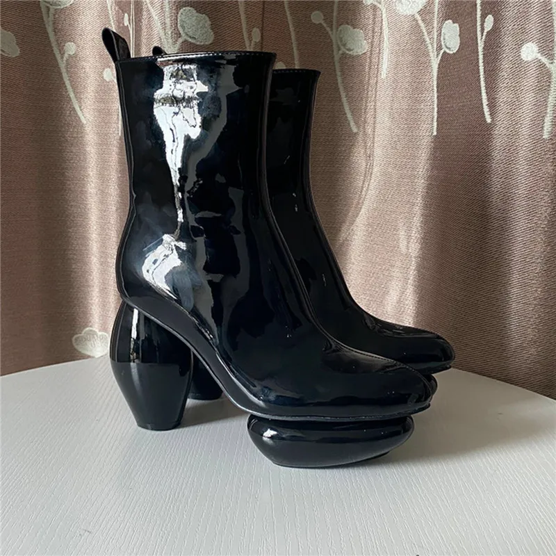 

2021 New Runway Strange Heel Women Ankle Boots Platform Shoes Woman High Heel Short Booties Silver Autumn Botas Mujer