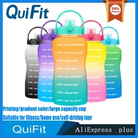 quifit 3 8l 2l inspirational gallon water bottle with time stamp trigger bpa free portable sports phone holder gym water bott