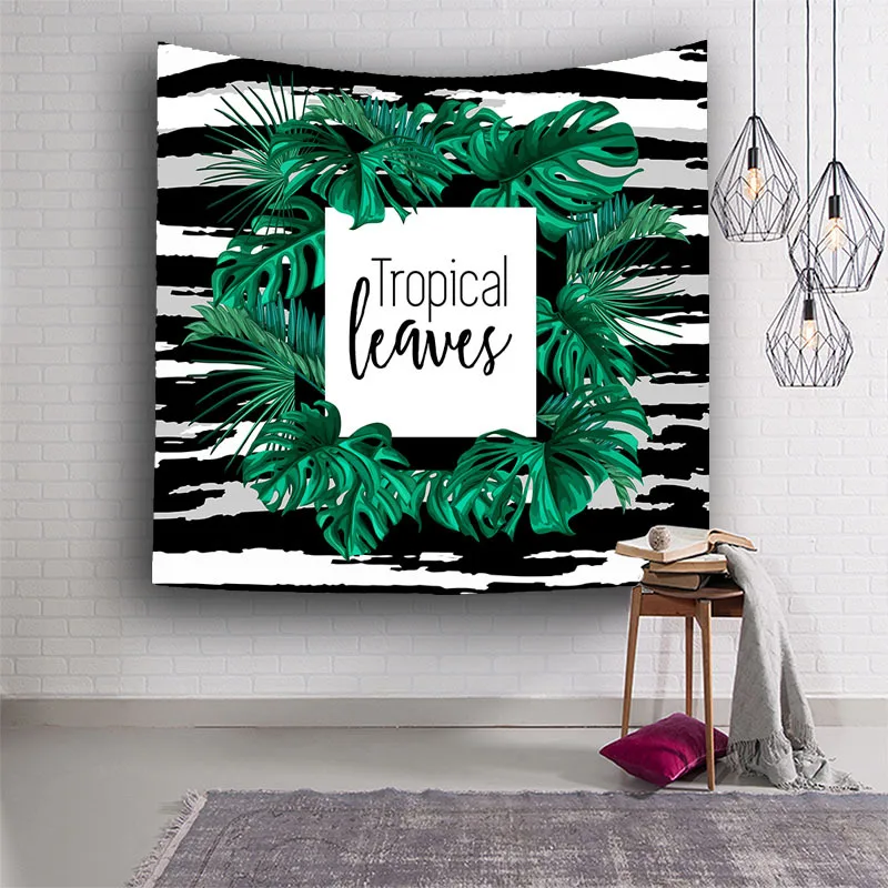 3D зеленый гобелен с изображение листьев тропических растений настенный дом
