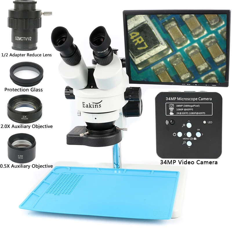 3 5 90X Simul Focal Zoom 34MP HDMI USB промышленная Цифровая видеокамера Тринокулярный Стерео