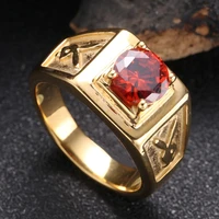 trendy red zircon gold stainless steel jewelry mens rings fashion accessories anniversary party gifts jz0009