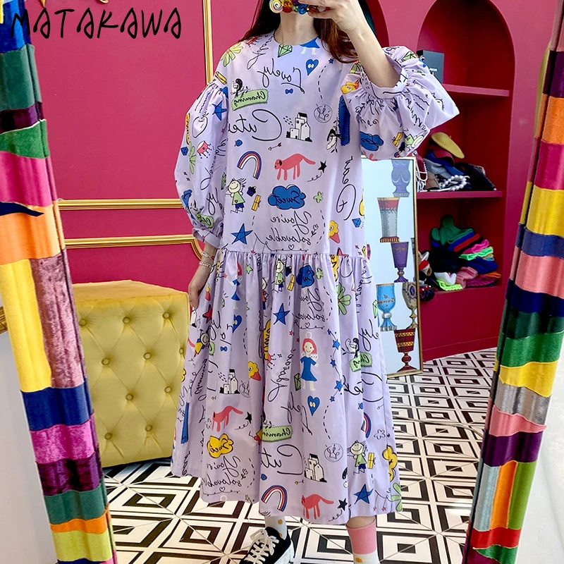 Женское платье MATAKAWA с принтом граффити в детском стиле свободное женское круглым