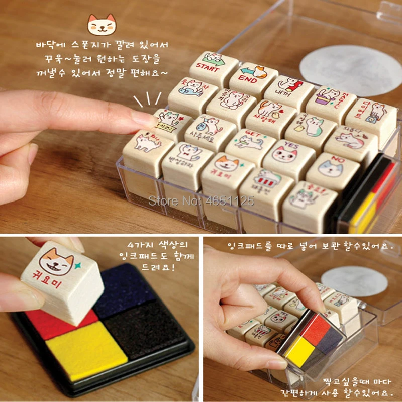 Чернильный штамп печать деревянный набор кошка Резиновая для детей сделай сам