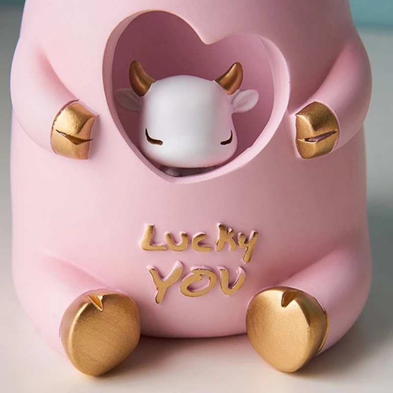 

Resin Craft Pen Holder Cute Animal Cow Office Desk Pencil Organizer Decoration H05A