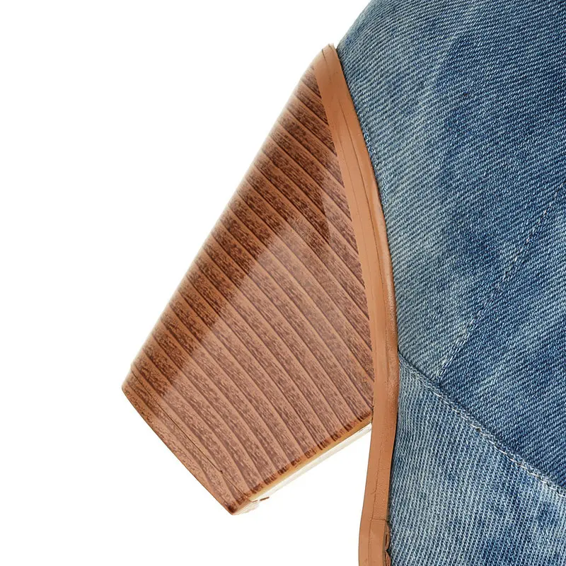 2022 Fashion Denim Western Women Knee High  Boots Wedges High Heel Cowboy Boots Slip On Autumn Winter Woman Shoes Big Size 34-43