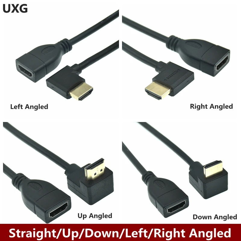 

15cm Up & Down & Right & Left Angle HD-1.4 A Type Male To Female 1.4v Extension Connector Adapter HDMI-compatible Cable Angled