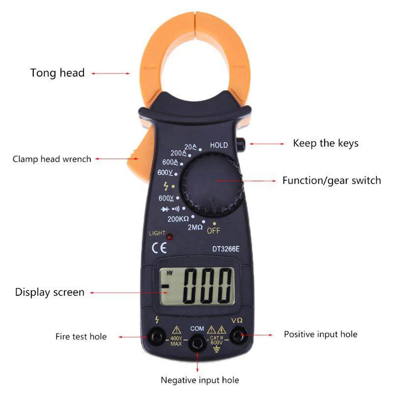 

3266TD Pocket Universal Digital Clamp Meter Multimeter Ammeter Measure Capacitance Temperature and Frequency.