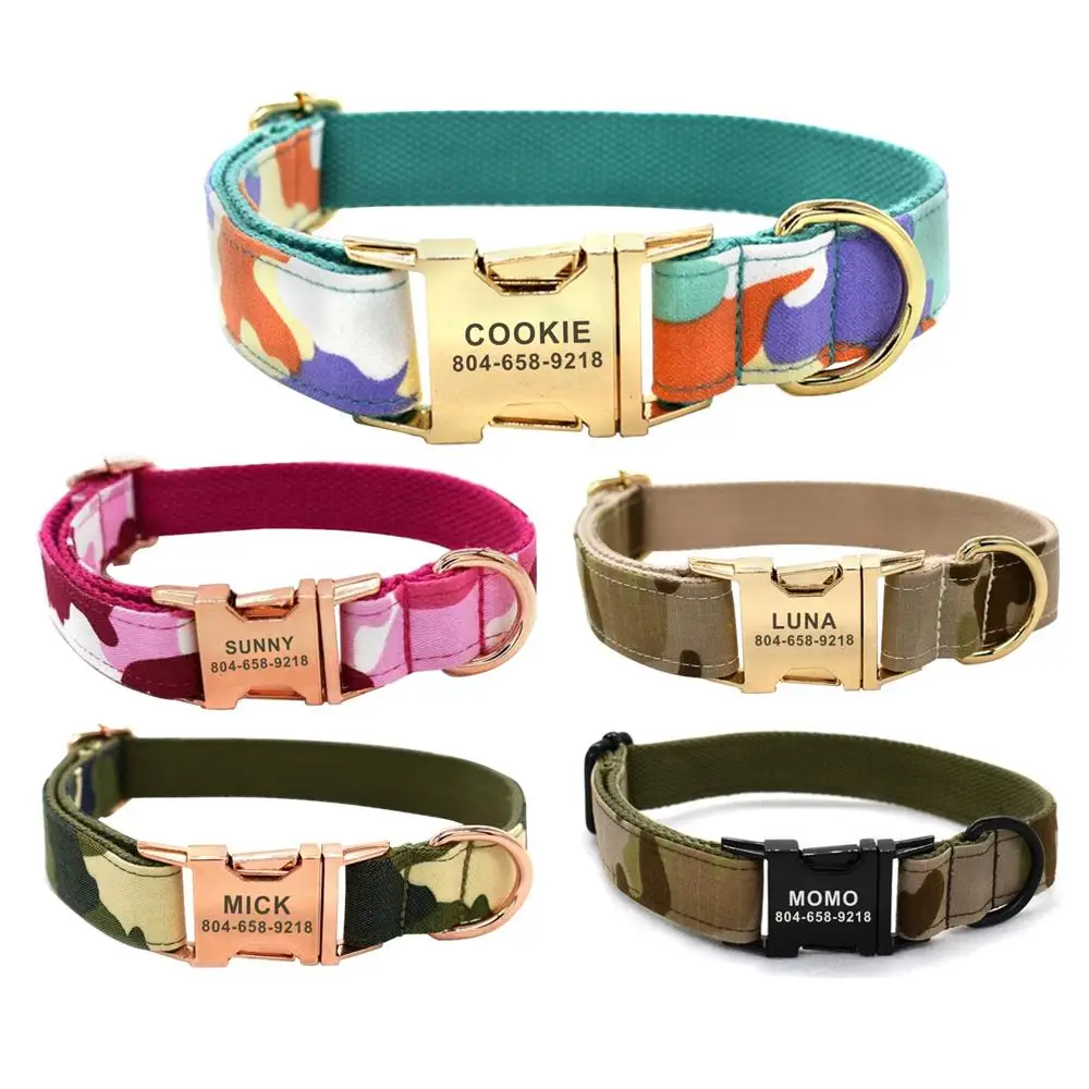 

Free Engraving Pet Collar Camouflage Puppy Accessory Cat ID Tag Adjustable Black Pink Custom Personalized Dog Collars Leash Set