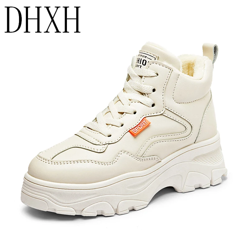 2019 Новая повседневная женская обувь популярные зимние кожаные высокие кроссовки