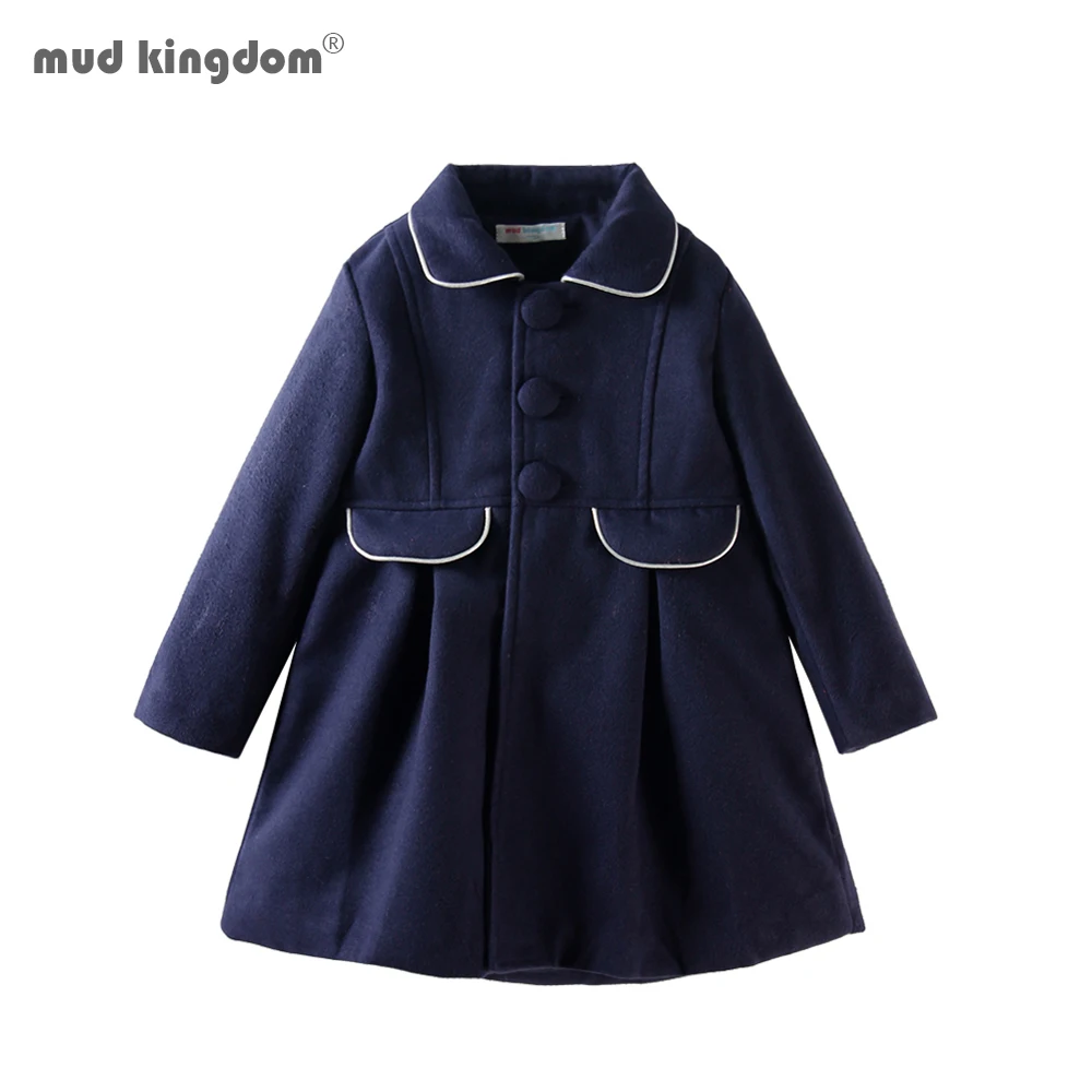 Mudkingdom Fashion Winter Wool Coat Kids Overcoat Long Peacoat Dress Coat Slim for Girls Clothes Children Windproof Outerwear