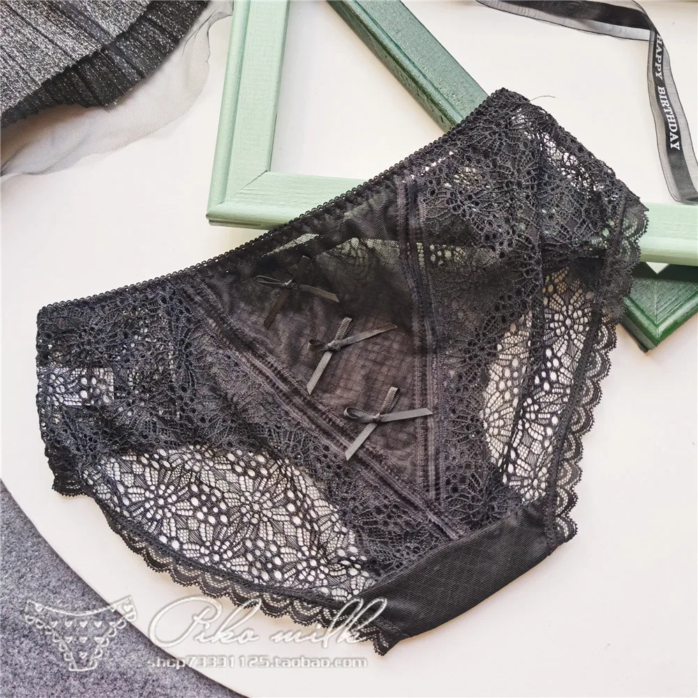 

French Style Underwear Sexy Mesh Lace Bow Women's Briefs Fashion Low Waist Hollow Out Seamless Underwear Sexy Female's Pantie