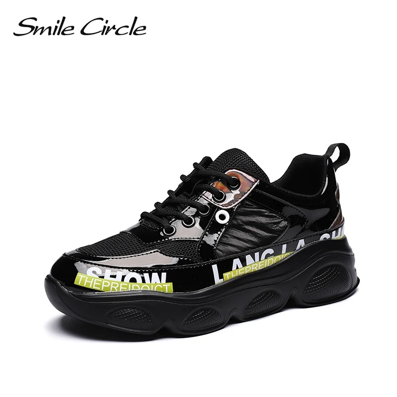 Smile Circle Sneakers Women Breathable mesh Flat Platform Shoes Fashion Genuine Leather Lace-up casual Sneaker | Обувь
