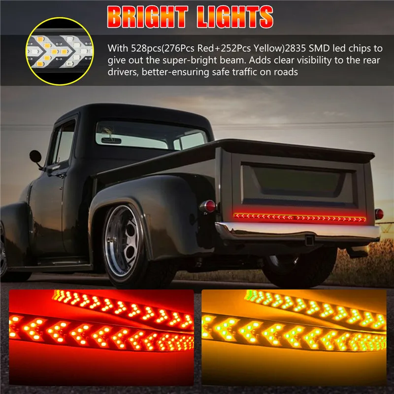 

48/60 Inch LED Pickup Tailgate Fishbone Strip 12V Triple Row 5 Function Reverse Turn Signal Running For SUV RV Truck IP68 Light