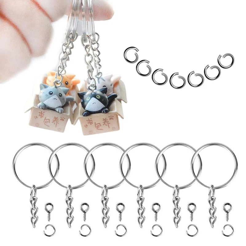 

150pcs Key Ring With Chain Split Jump Rings With Screw Eye Pins For DIY Key Chain Split Rings Connectors Jewelry Making Supplies