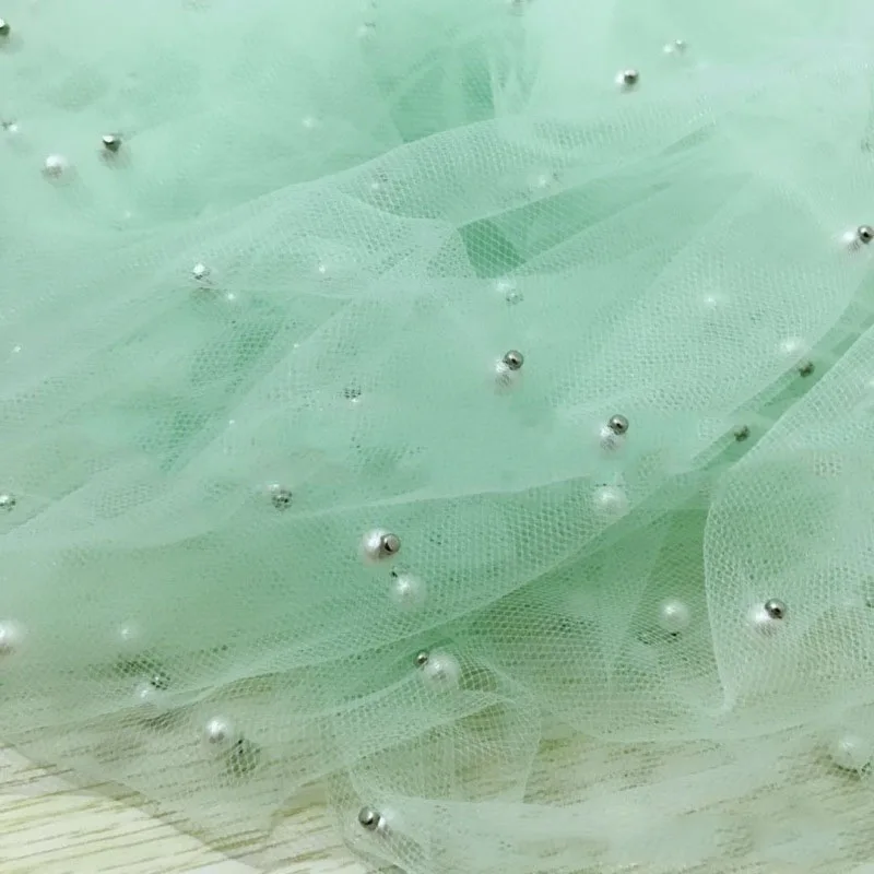 LightGreen 150 см* 100 см/шт. Красивая жемчужная Тюлевая ткань, практическая одежда, материал для украшения вуали, ручная работа, сетчатая ткань для шитья, принадлежности - Цвет: LightGreen