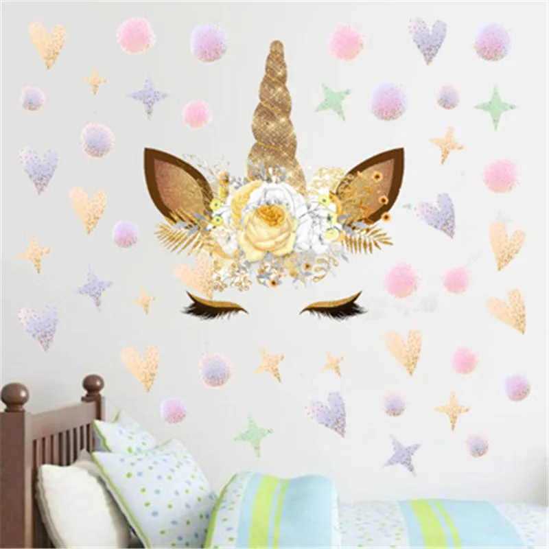 Золотой горошек Наклейка на стену в форме единорога для детской комнаты домашний