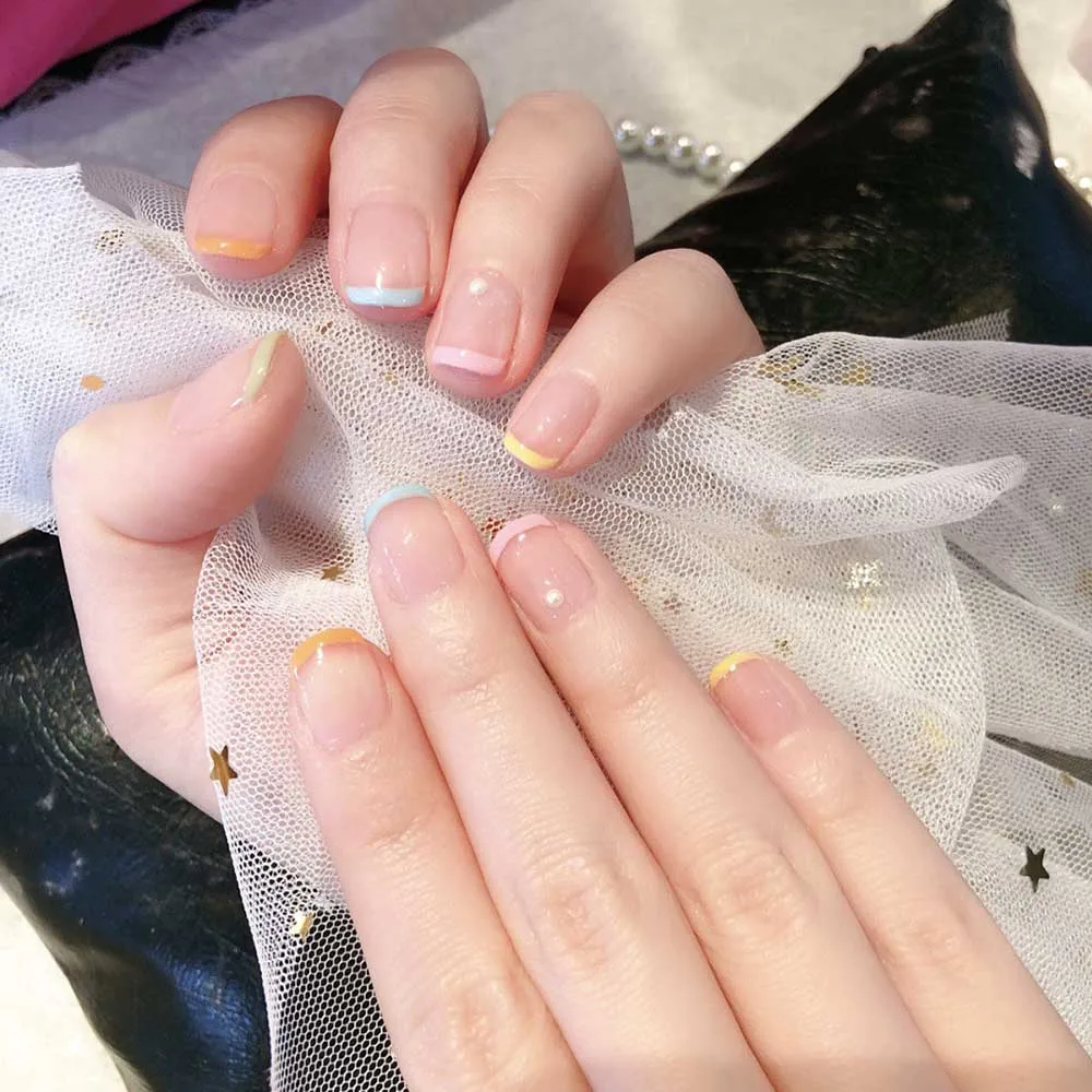 

Съемные искусственные ногти, 24 шт., полностью закрывающие акриловые наклейки для французского маникюра, карамельных цветов