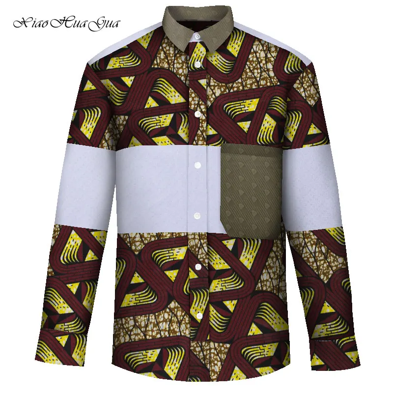 Африканская рубашка для мужчин Африканский принт лоскутные рубашки с длинным