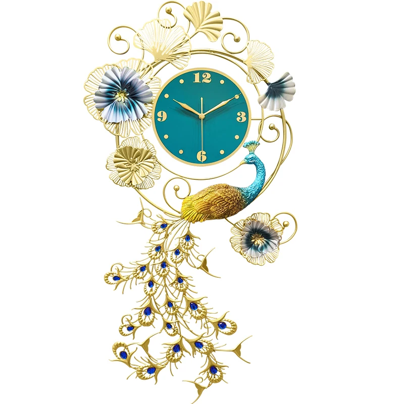 

Creative Fashion Wall Clock Metal Peacock Silent Digital Clock Wall Hanging Modern Design Living Room Horloge Murale Home Decor
