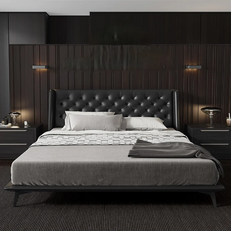 

Simple modern leather head bed light luxury Italian Nordic double 1.8m 2m grand wedding bed master bedroom leather bed