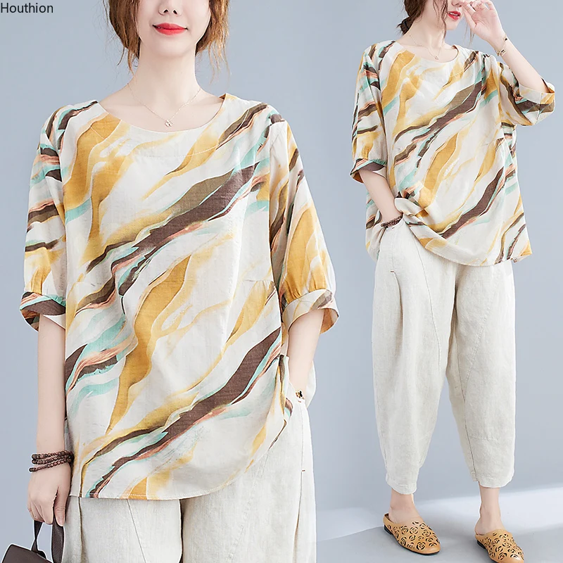 

Cotton Loose Plus Size Women's T-shirt New Fashion Tshirt Casual Short Sleeve Tees Printing O-neck Summer Clothing Houthion