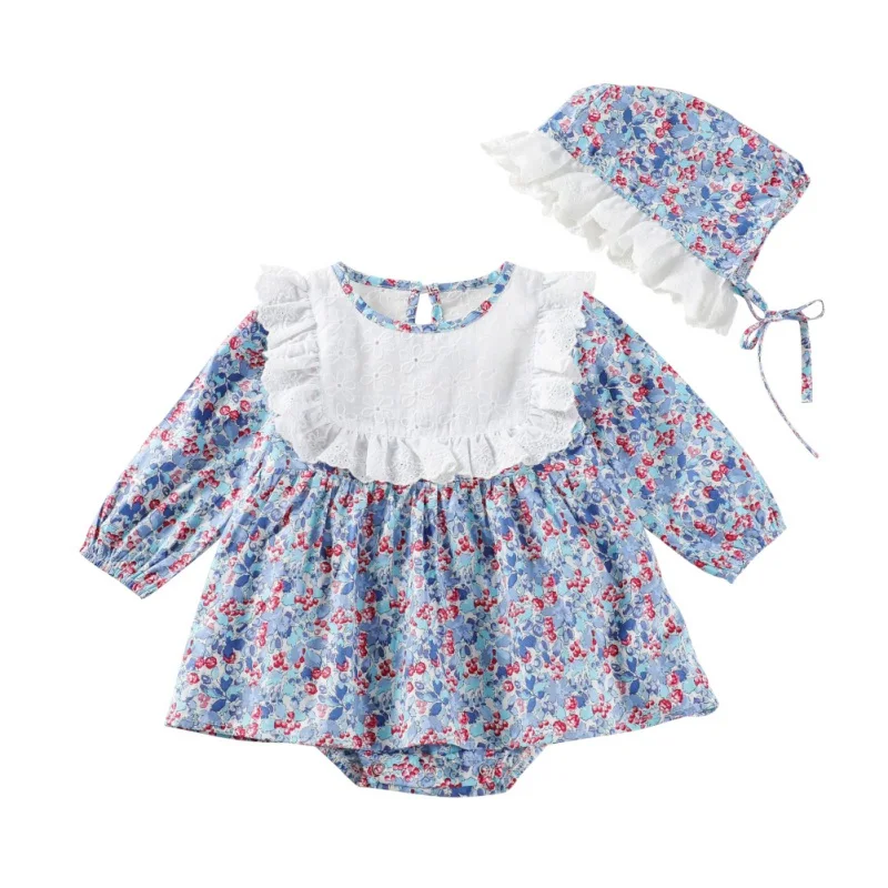 

Toddler Outfit Clothes Baby Bodysuits Baby Girls Rompers Newborn Baby Girls Dress Floral Lace Long Sleeve Jumpsuit Hat