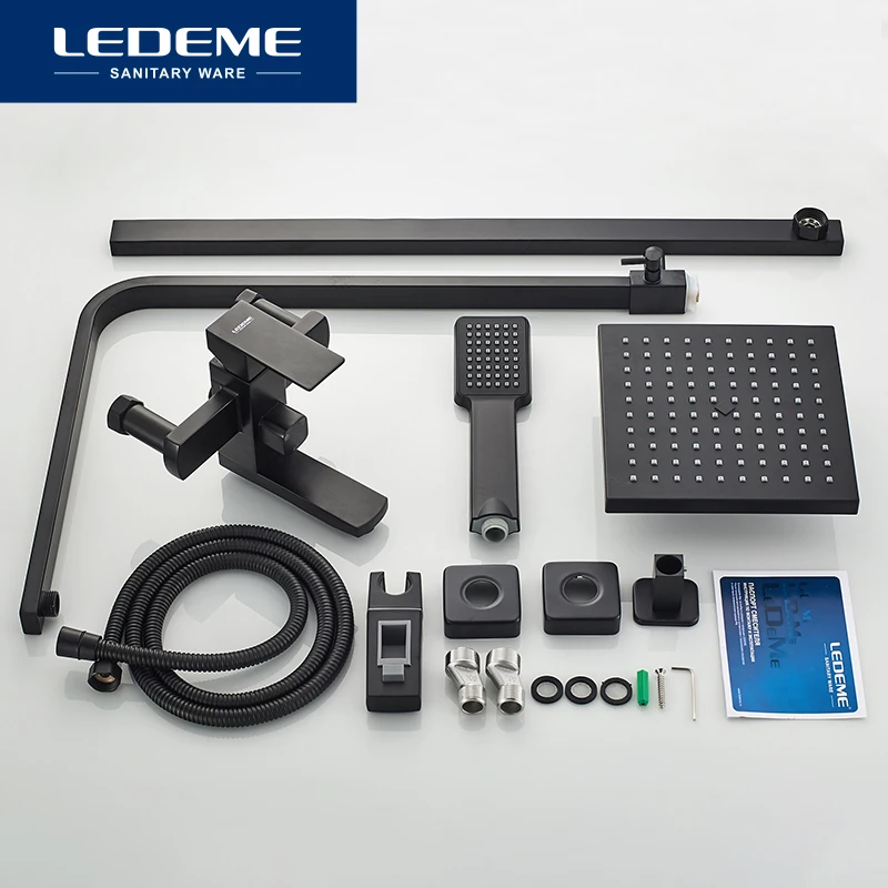 ledeme bathroom shower faucet set black rainfall sprayer shower mixer wall mount hot cold water tap mixers with hand l72433b free global shipping