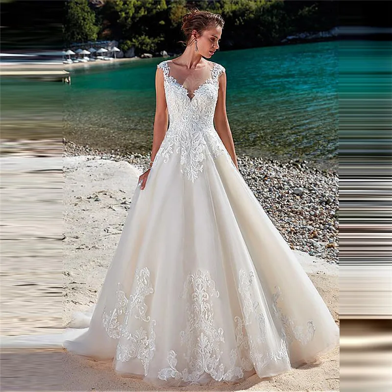 

Женское кружевное свадебное платье, изящное ТРАПЕЦИЕВИДНОЕ платье принцессы с кружевной аппликацией, весна 2021