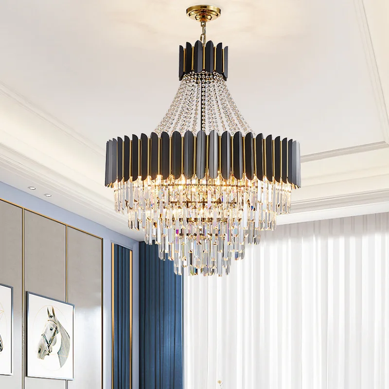 

Хрустальная люстра для гостиной, роскошная современная лампа черного цвета в стиле лофт на цепочке, большая лампа для лестницы, светсветиль...