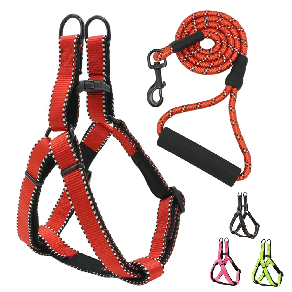 

Reflective Dog Leash Harness Set Adjustable Soft Diving Lining Dog Harness for Small Large Medium Pet Leash Outdoor Walking