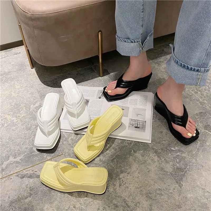 

Шлепанцы женские, на толстом каблуке, черные, белые, желтые, водонепроницаемые