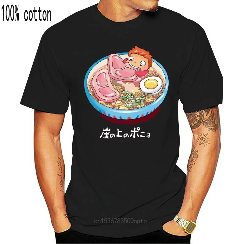 

New Noodle Swim Ponyo T shirt Hayao Miyazaki Famous Japanese Cartoon O-Neck 100% Cotton T-shirt EU Size