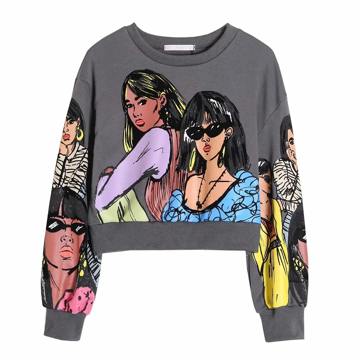 

2021 hot-selling spring new style European and American style fashion printing stitching sweater long-sleeved top